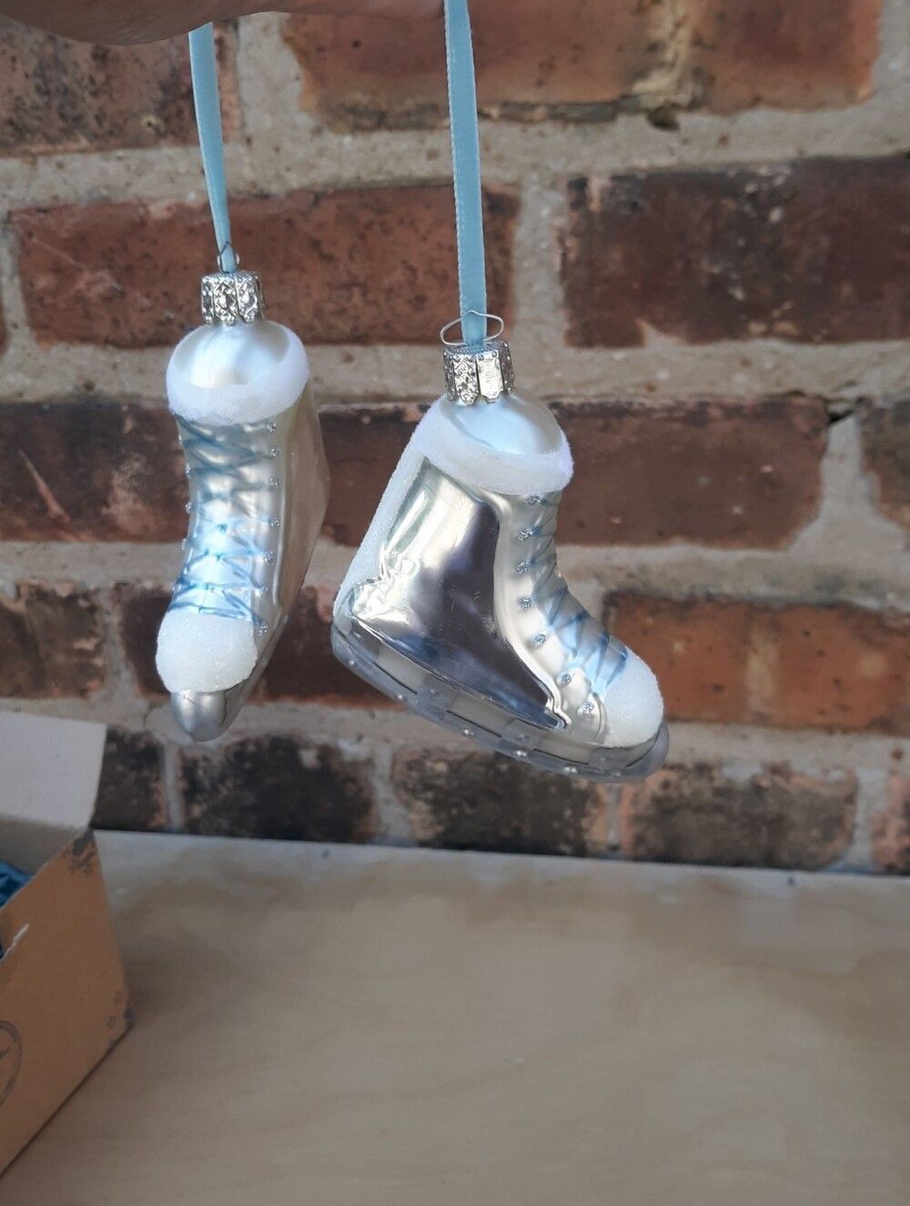 Germany Christmas Ornaments Pair Of Skates Silver